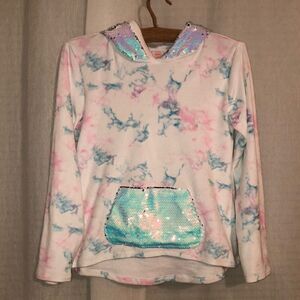 10 Cloud Tie Die Sequined High Low Velour Pullover Hoodie